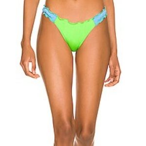 NWT Peixoto Neon Green Ruffled Cheeky Bikini Bottoms, Size Small Vibrant Y2K
